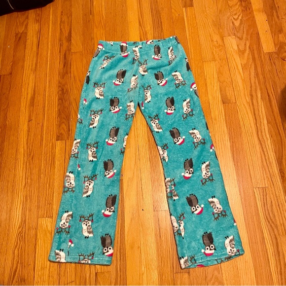 SO Sherpa Pajama Pants Owls Teal Large - Picture 2 of 3